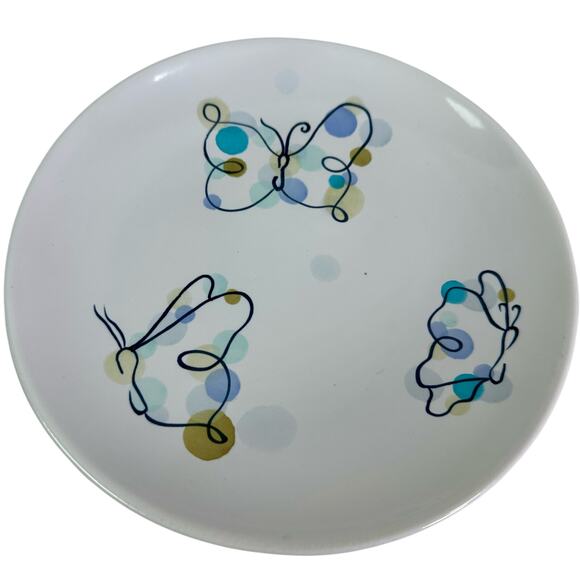 Pottery Barn Set 2 Butterfly 8" Diameter White Ceramic Dessert Salad Plates - Picture 2 of 6